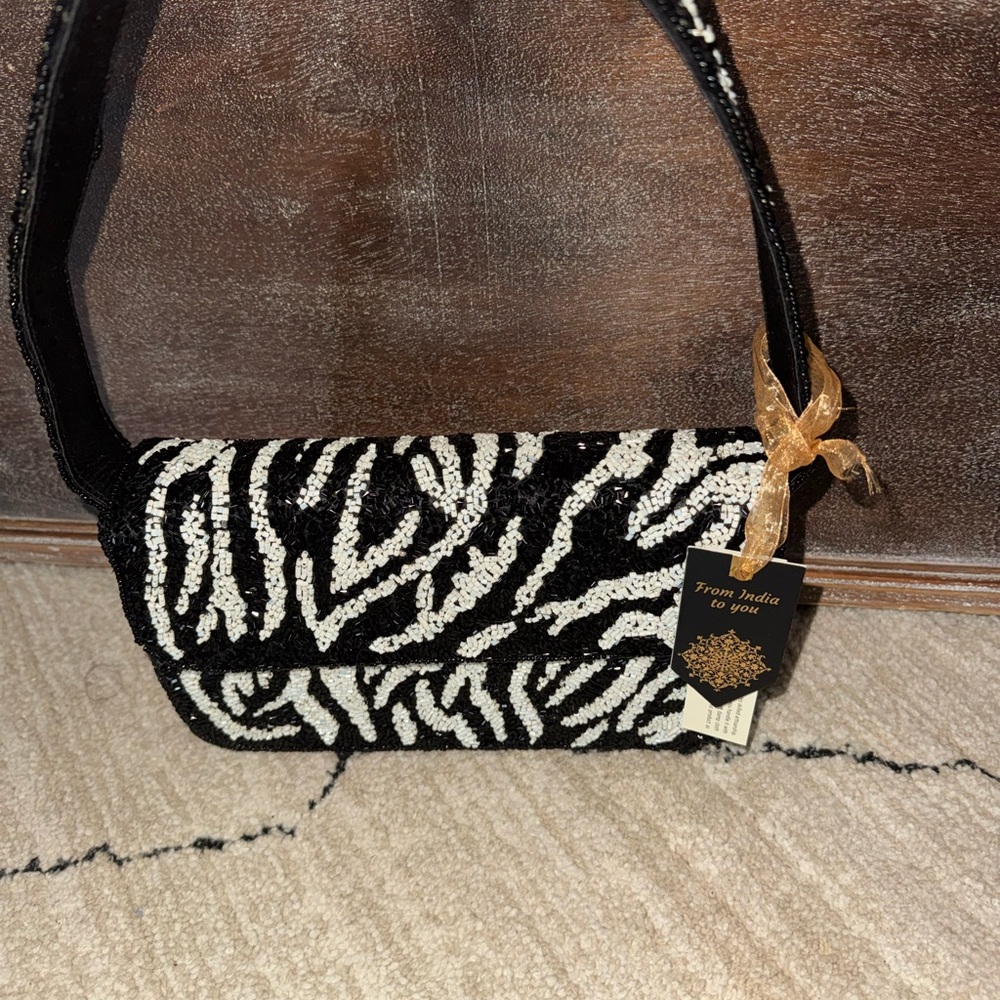 Zebra Pattern Black and White Women's Beaded Bag